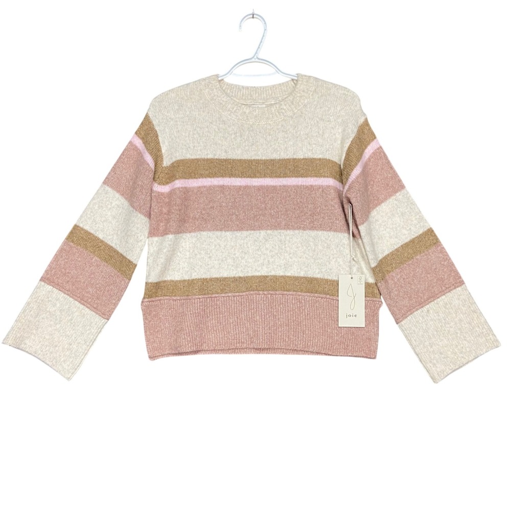 Joie Women's XL Sweater Striped Crewneck Pullover Long‎ Sleeve Beige Pink Knit